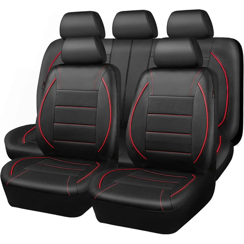Universal Leather Car Seat Covers Red Simple Waterproof 5 Seat Car Seat Cover